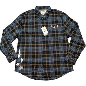RSVLTS Disney Nightmare Before Christmas Gray Yellow Plaid‎ Flannel Shirt 2XL